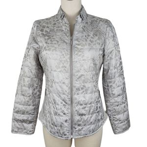Chico's Gray Leopard Print Puffer Jacket